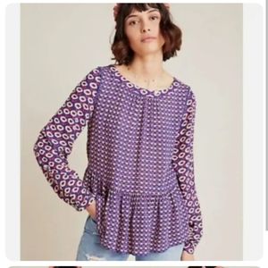 Anthropologie Maeve Cheyenne Peplum Top Blouse purple abstract women’s large
